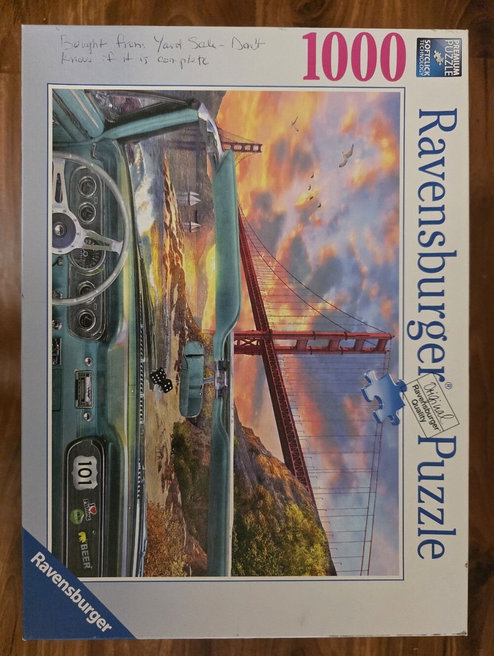 Ravensburger 1000-Piece Jigsaw Puzzle - Teal Car & Golden Gate Sunset